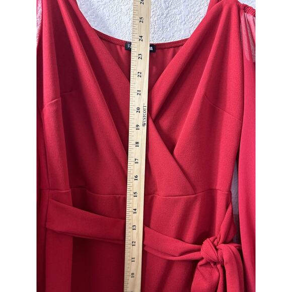 Fashion Nova Red Cold Shoulder Wide Leg Jumpsuit Belted Falling For Your Charm M - Picture 9 of 16